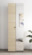 Armoire / 1 porte miroir / Couleur : Chêne light Port / 1 tringle à vêtements extensible / 4 compartiments / Dimensions : 64 x 35 x 194 cm / Poignées & pieds : Noir / Pour l'entrée