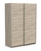 Armoire avec deux portes coulissantes Liganga 03, Couleur : Chêne de Sonoma, Revêtement mélaminé, Dimension : 203 x 148 x 60 cm, Deux tringles à vêtements, Deux compartiments