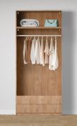 Armoire ouverte / Large / 2 tiroirs / Couleur : Chêne Puccini / 1 compartiment / 1 tringle à vêtements / Dimensions : 103 x 55 x 234 cm / Design simple