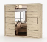 Armoire de 2,5 mètres de large / Penderie à portes coulissantes avec miroir Artisan / Cévennes 21 / 218 x 250 x 61 cm / 3 portes / 12 compartiments / Aspect bois
