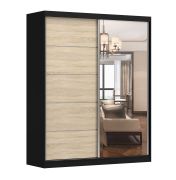 Armoire penderie portes coulissantes Cuillin 12, effet chêne/miroir, noir, 6 compartiments, 2 portes, 218x183x61 cm