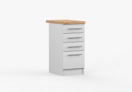 Armoire basse / Blanc / Parnassus 01 / 85 x 40 x 60 cm / 4 tiroirs / Teinte unie / Surface facile d'entretien / Plan de travail épaisseur 38 mm / Cuisine