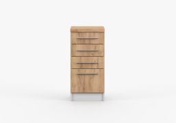 Armoire basse / Parnassus 02 / Marron / Blanc / 4 tiroirs / Poignées : Métal / 85 x 40 x 60 cm / Poignées métalliques argentées / Cuisine
