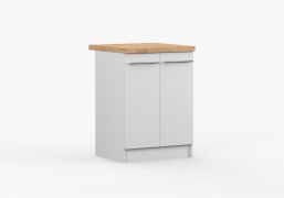 Armoire basse / Armoire à portes battantes / Blanc / Parnassus 05 / 2 portes / Poignées : Métal / 85 x 60 x 60 cm / Unicolore / Plan de travail épaisseur 38 mm / Angulaire