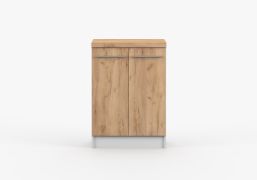 Armoire à portes battantes / Armoire basse / Brun / Blanc / Parnassus 06 / 85 x 60 x 60 cm / 2 portes / Design sobre / Aspect bois / Plan de travail de 38 mm d'épaisseur