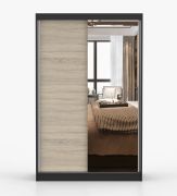 Armoire penderie à portes coulissantes Rudawy 06 | 200 x 120 x 61 cm | Chêne Sonoma / Noir | Avec miroir
