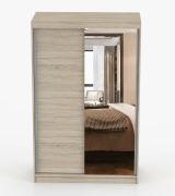Penderie / Armoire à portes coulissantes 1,2 mètre de large / Rudawy 05 / Chêne de Sonoma / 2 portes 200 x 120 x 61 cm / 6 compartiments / Avec miroir / 1 tringle à vêtements
