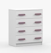 Commode 80 cm blanche Smolikas 22 | 4 tiroirs spacieux | Poignées violettes en bois | 90 x 80 x 40 cm | Enfant & Adolescent