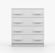Commode de 80 cm de large / Blanc / Smolikas 25 / 4 tiroirs spacieux / 90 x 80 x 40 cm / Poignées en bois blanc / Enfants / Jeunes