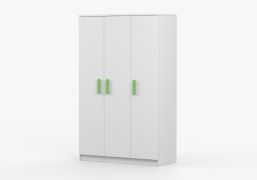Armoire à portes battantes / Penderie de 1,2 mètre de large / Tringle à vêtements / 192 x 120 x 50 cm / Blanc / 9 compartiments / Smolikas 119 / 3 portes / Poignées en bois