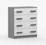 Commode 80 cm Smolikas 16 | Blanc & Gris | 4 grands tiroirs | Poignées bois grises | 90 x 80 x 40 cm