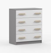 Commode Smolikas 15 | 80 cm large | Blanc & Gris | 4 tiroirs spacieux | Poignées bois brun | 90 x 80 x 40 cm