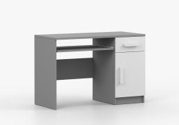 Bureau 110 cm Smolikas 89 | 3 niches | 1 tiroir | 1 porte | Blanc / Gris | Poignées bois | 75 x 110 x 50 cm