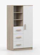 Bibliothèque enfant 80 cm large | Blanc & chêne Sonoma | Smolikas 31 | 3 tiroirs | 159 x 80 x 40 cm | poignées brunes | 7 niches