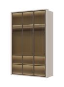 Armoire avec trois portes vitrées Neiafu 34, Couleur : Cachemire, dimensions : 224 x 137 x 56 cm, fonction soft-close, éclairage intérieur inclus, pour chambre à coucher