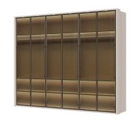 Armoire penderie 6 portes vitrées Neiafu 77 | LED intégrées | 3 tringles | Soft-Close | 224 x 272 x 56 cm | Finition cachemire