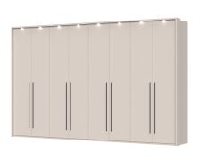 Armoire à huit portes avec cadre LED Neiafu 84, Couleur : Cachemire, dimensions : 226 x 322 x 60 cm, quatre tringles à vêtements, Système de fermeture Soft-Close