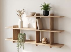 Étagère / Couleur : Chêne blanchi / Bois massif / Chêne huilé / 3 compartiments / 140 x 25 x 66 cm / Élégante / Fonctionnelle / Naturelle