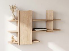 Étagère / Couleur : chêne blanchi / Bois massif / Chêne huilé / 140 x 28 x 86 cm / 1 porte / Élégante / Fonctionnelle / Étagère murale / pour le salon