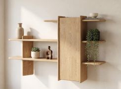 Étagère / Couleur : chêne naturel / Bois massif / Chêne huilé / 140 x 28 x 86 cm / 1 porte / Élégante / Fonctionnelle / Étagère murale / Pour le salon