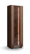 Vitrine / Couleur : Tabacco / Bois massif / Chêne huilé / Pierre de travertin / Éclairage LED inclus / 68 x 41 x 206 cm / Panneau arrière : HDF