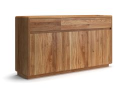 Commode / Bois massif / Chêne huilé / 3 portes / 2 tiroirs / Système de fermeture Soft-Close / 157 x 40 x 85 cm / 4 compartiments / Système d'ouverture par simple pression