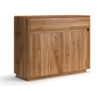 Commode / Bois massif / Chêne huilé / 2 portes / Système « push-to-open » / 1 tiroir / Système de fermeture Soft-Close / 105 x 40 x 85 cm / 2 compartiments