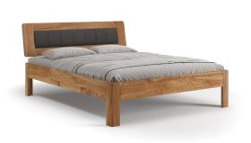 Lit simple / Lit d'appoint / Bois massif / Chêne huilé / Rembourrage de tête de lit / 140 x 200 cm / Style minimaliste / Structure en bois unique
