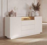 Commode / Couleur : Beige / Chêne Cremona / 2 portes battantes / Éclairage LED inclus / 5 compartiments / 176 x 40 x 83 cm / Fonction Push-to-open / Buffet / 3 tiroirs