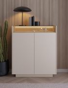 Commode / Couleur : Beige / Chêne Cremona / 2 portes battantes / Éclairage LED inclus / 7 compartiments / 103 x 40 x 119 cm / Fonction Push-to-open / Commode / Chants ABS