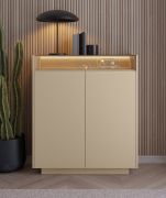 Commode / Couleur : Cacao / Chêne crémone / 2 portes battantes / Éclairage LED inclus / 7 compartiments / 103 x 40 x 119 cm / Fonction push-to-open / Commode / Chants ABS