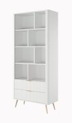 Bibliothèque / Blanche / 8 étagères / Dimensions : 194 x 88 x 38 cm / Espace de rangement suffisant / Face à lamelles / 2 tiroirs / Design moderne et épuré