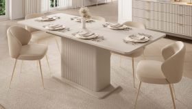 Table de salle à manger à ralonge / Beige / 160-200 x 90 x 75 cm / Chants ABS / Design moderne à lamelles / Extensible jusqu'à 200 cm / Pour salle à manger