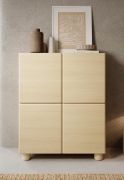 Commode / 4 portes / Couleur : Chêne Vicenza / 8 compartiments / Fonction push-to-open / 100 x 38 x 125 cm / Commode / Chants ABS / Pieds en bois / Lignes douces