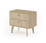Table de chevet avec deux tiroirs Bouzid 05 / Couleur : chêne barista / Pieds & Poignées : Bois / Dimensions : 57 x 63 x 38 cm / pour chambre à coucher