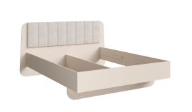 Lit double / Lit junior avec rembourrage de tête de lit Ioannina 04, Couleur : Beige, Surface de couchage : 160 x 200 cm, protections d'angle en ABS