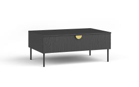 Table basse avec fonction soft-close Amfipoli 03, une porte basculante, Couleur : Noir avec structure en bois, Pieds & Poignées : Métal, Table basse, Dimensions : 41,5 x 100 x 66 cm