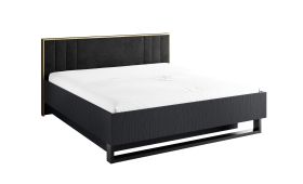 Lit double Amfipoli 12, Couleur : Noir avec structure en bois, rembourrage de tête de lit, Surface de couchage : 180 x 200 cm