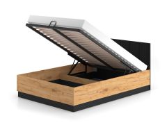 Lit double / lit d'appoint avec sommier à lattes relevable Dagali 11, couleur : chêne / noir, de très haute qualité, protection des bords ABS, surface de couchage : 140 x 200 cm (l x L)