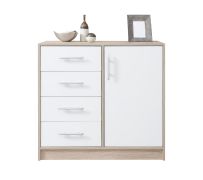 Commode étroite Hannut 15 | Blanc & Chêne | 84 x 90 x 40 cm | 4 tiroirs & porte
