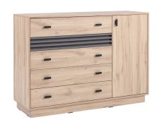 Commode à 5 tiroirs Niel 17, Couleur : Chêne / Anthracite - Dimensions : 95 x 135 x 40 cm (H x L x P)