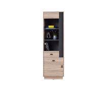Vitrine haute avec grand espace de rangement Niel 03, Couleur : Chêne / Anthracite - Dimensions : 195 x 60 x 40 cm (H x L x P)