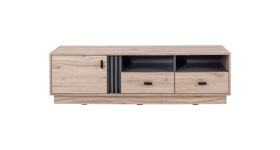 Meuble TV moderne à deux tiroirs Niel 06, couleur : Chêne / Anthracite - Dimensions : 45 x 155 x 40 cm (H x L x P)