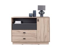 Commode au design moderne Niel 07, Couleur : Chêne / Anthracite - Dimensions : 85 x 120 x 40 cm (H x L x P)