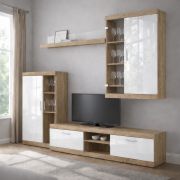 Meuble mural Celesco 2 / 4 éléments / Couleur : Sonoma / Blanc brillant / 260 x 42 x 206 cm / Ferrures entièrement en métal