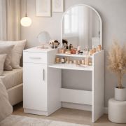 Coiffeuse Lunarisa 1 avec miroir | Couleur : Nimfea Alba | 1 tiroir | 3 compartiments | grandes surfaces de rangement | idéale pour les petites pièces
