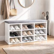 Banc avec rangement / Meuble à chaussures 80 / Couleur : Nimfea alba / 9 compartiments / Revêtement en tissu gris moelleux / 80 x 30 x 50 cm / Structure robuste