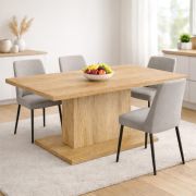Table de salle à manger Statura 1 / Couleur : Chêne de Sonoma / Table à pied central robuste / Plateau solide de 32 mm d'épaisseur / 138 x 80 x 74 cm / Finition laquée UV / pour 4 à 6 personnes