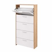 Armoire à chaussures Belvun 5 / Couleur : Chêne artisan/Blanc mat / 5 compartiments à clapet / un grand espace de rangement sur une surface réduite / 69 x 25 x 187 cm / penderie / entrée