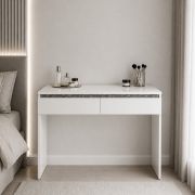 Coiffeuse Simoa | Couleur : Nimfea alba / Dark concrete | 2 tiroirs | miroir inclus | 120 x 41,8 x 83 cm | Coiffeuse | Chambre à coucher